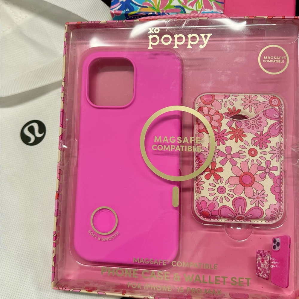Pink MagSafe Compatible Phone Case & Wallet Set for iPhone 15 Pro Max